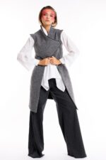 Vestă gri origami cu fermoare în talie - imagine 5