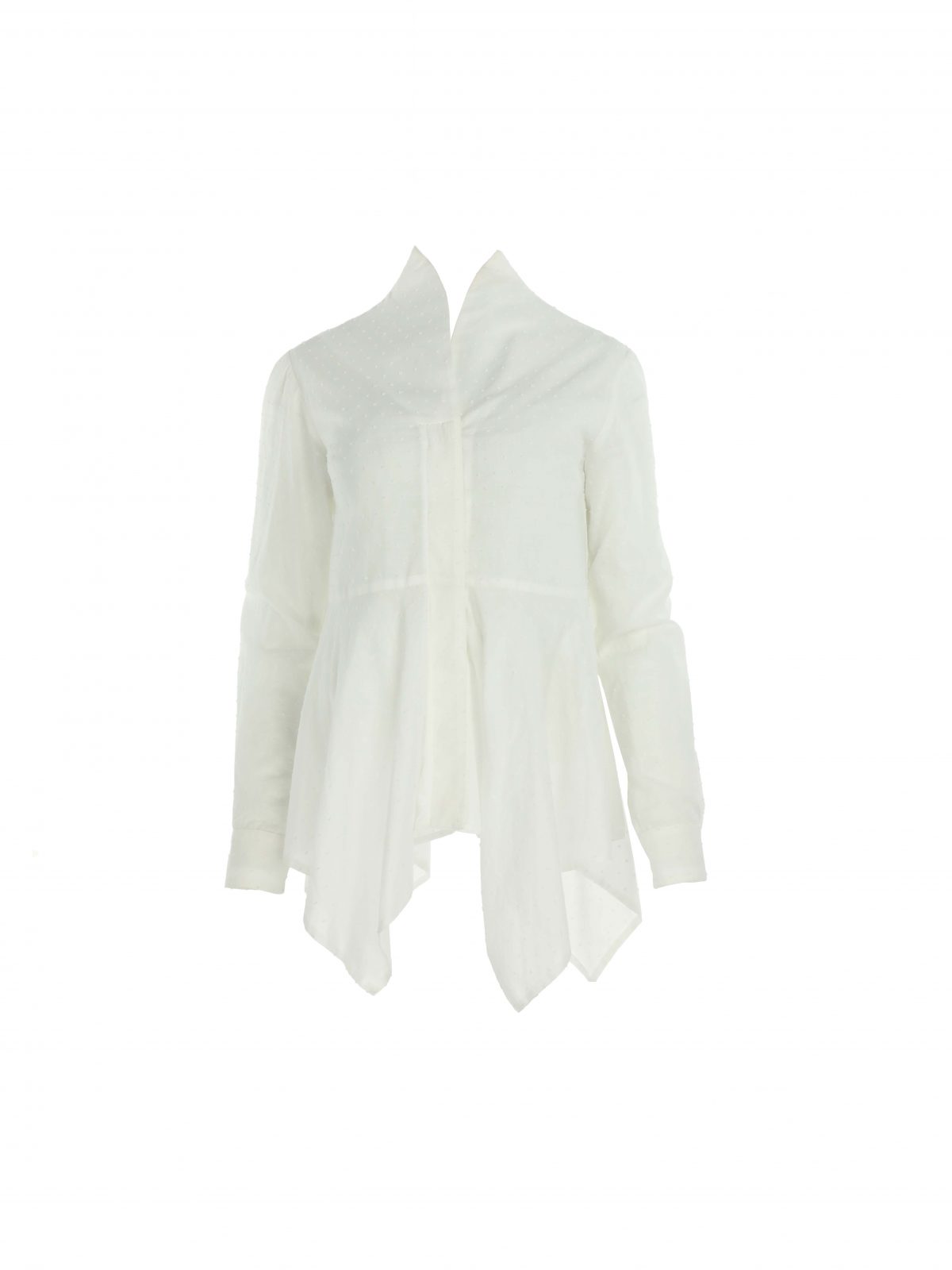 White cotton shirt with kimono collar and asymmetric cut | Larisa Dragna