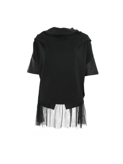 Black hoodie with pleated tull insertion