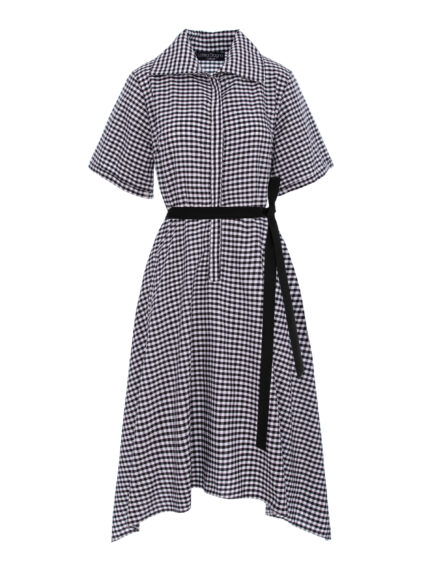 Rochie camasa gingham cu tiv asimetric