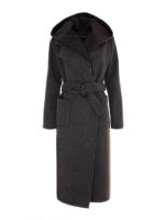 Palton gri din lână cu glugă detașabilă