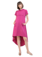 Fuchsia pleated dress with short sleeves - imagine 2