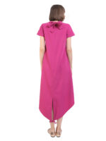 Fuchsia pleated dress with short sleeves - imagine 3