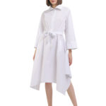 Rochie-cămașă albă din bumbac cu croi asimetric