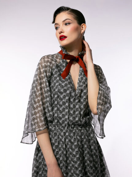 Rochie din mătase naturală cu print geometric