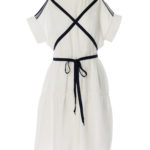 Rochie tip baby doll albă cu panglici albastre