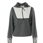 Bluza tip hanorac gri cu detalii din paiete și dantelă