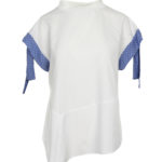 Bluza alba cu panglica bleu