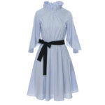 Rochie albastră cu talie marcată și buzunare