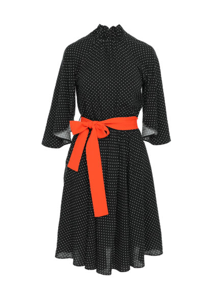 Polka dots dress with orange ribbon
