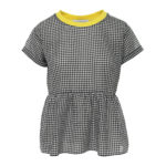 Bluză în carouri cu volane și guler galben