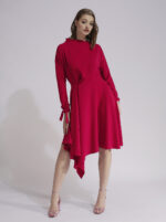 Raspberry red dress with asymmetric cut on the hem - imagine 2