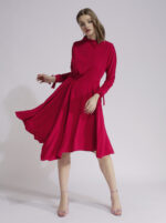 Raspberry red dress with asymmetric cut on the hem - imagine 3