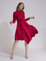 Raspberry red dress with asymmetric cut on the hem - imagine 4