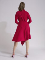 Raspberry red dress with asymmetric cut on the hem - imagine 5