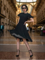 Midi dress with open back and dots pattern