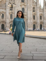 Rochie mint cu pliuri în talie - imagine 2