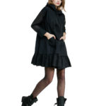 Rochie neagra hanorac cu insertie gingham