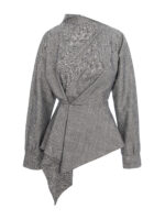 Bluza gri cu peplum si pliuri in talie