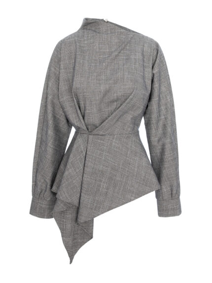 Bluza gri cu peplum si pliuri in talie