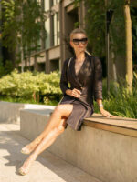 Rochie sacou asimetrica cu fir metalizat - imagine 3