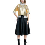 Bluză din bumbac cu patină aurie și buzunare exterioare