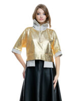 Cotton blouse with gold patina and outside pockets - imagine 3