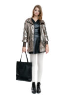 Pardesiu metalic impermeabil cu glugă și buzunare