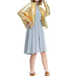 Bluză aurie cu fermoar și mâneci lungi