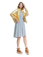 Bluză aurie cu fermoar și mâneci lungi