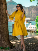 Rochie galbenă cu lungime midi și talie marcată - imagine 3