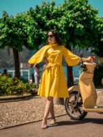 Rochie galbenă cu lungime midi și talie marcată - imagine 2