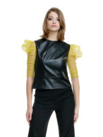 Black leather top with zipper on the back - imagine 3