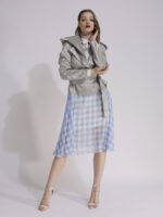 Jachetă argintie impermeabilă cu glugă detașabilă