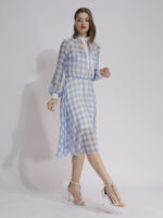 Rochie albastră din voal cu guler tip panglică albă - imagine 2