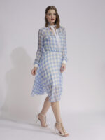 Rochie albastră din voal cu guler tip panglică albă - imagine 3