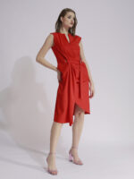 Rochie tangerine cu efect petrecut și cordon în talie - imagine 2