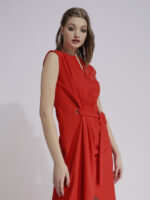 Rochie tangerine cu efect petrecut și cordon în talie