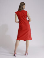 Rochie tangerine cu efect petrecut și cordon în talie - imagine 3