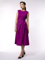 Rochie Orchid midi cu falduri în talie - imagine 3