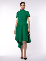 Rochie verde cu guler asimetric - imagine 2