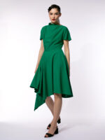 Rochie verde cu guler asimetric - imagine 3