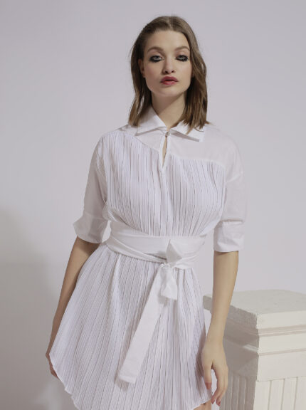 White shirt dress with pleated fabric