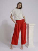 Bluză albă din bumbac cu buzunare supradimensionate