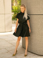 Rochie mini neagră cu volan și cordon - imagine 4