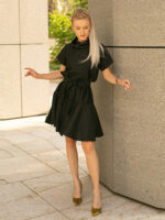 Rochie mini neagră cu volan și cordon - imagine 3