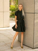 Rochie mini neagră cu volan și cordon - imagine 2