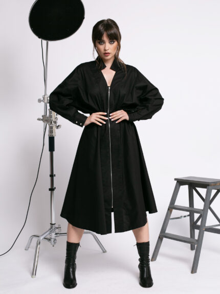 Rochie neagra midi din bumbac Black cotton midi dress