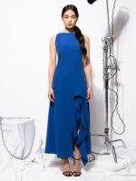 Rochie albastra cu volan pe picior