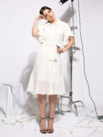 Rochie alba din bumbac brodat White embroidered cotton dress - imagine 3